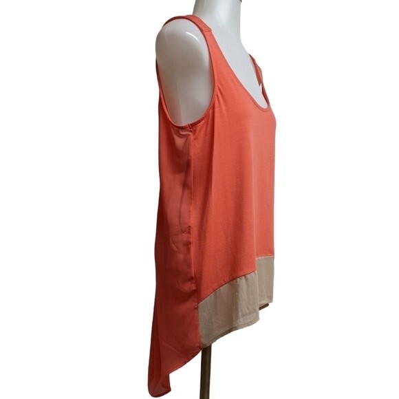 Kardashian Kollection Sleeveless Keyhole Open Back Sheer Top Colorblock Coral S - Picture 3 of 7